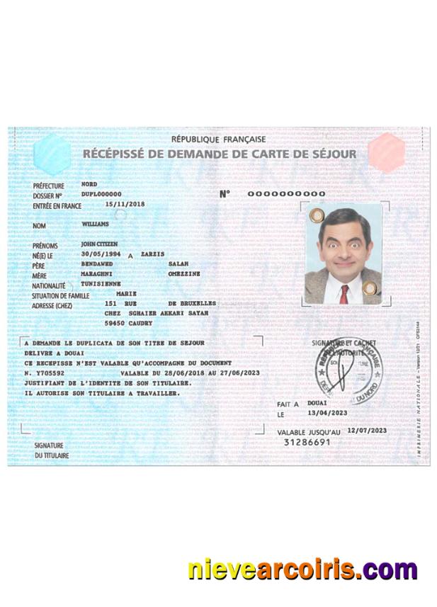 FRANCE residence card application receipt